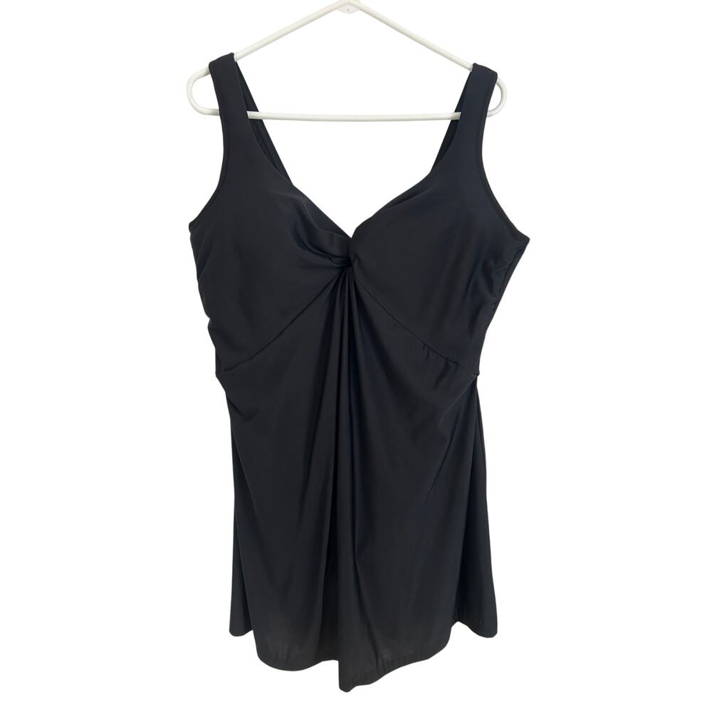 MiracleSuit Plus Size Black Swim Dress 24W – Built‑In Bra – Tummy Control 